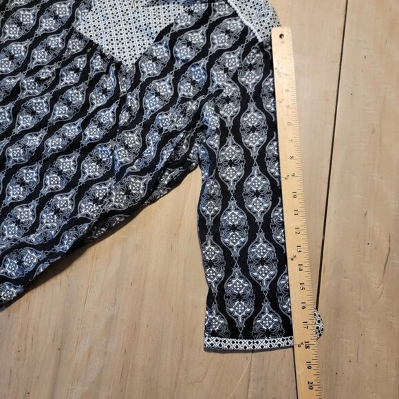 Vintage Anne Klein Polyester Black White Patterned Top 3/4 Sleeve Est Sz L - Picture 7 of 8